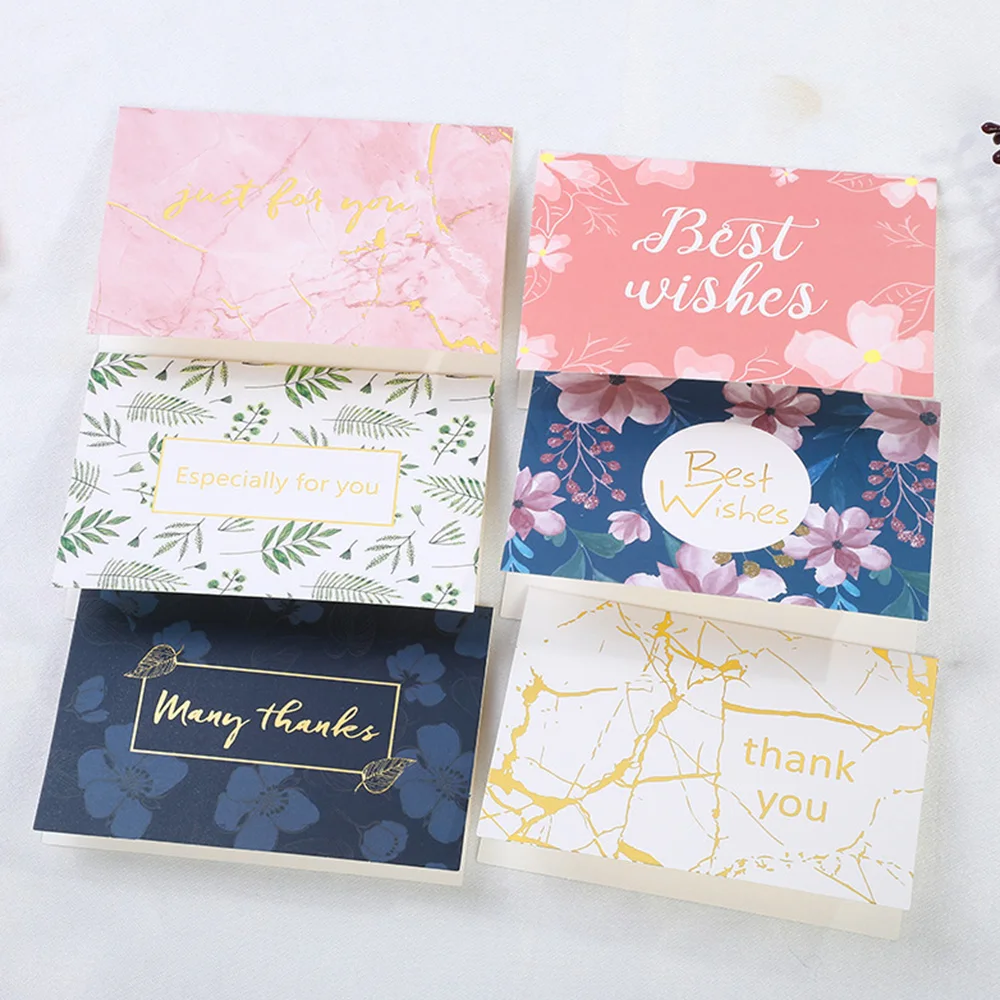 

6Pcs/Set Christmas Greeting Card Bronzing Greeting Card Paper Cards Wedding New Year Blessing Postcard Gift Card With Envelopes