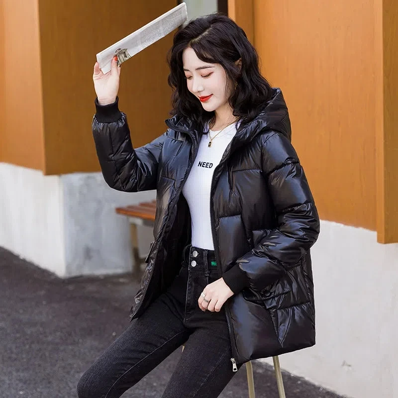 

Down Cotton Jacket Women 2022 Autumn Winter New Fashion Loose Casual Padded Coat Female Large Size Short Hooded Thick Parkas