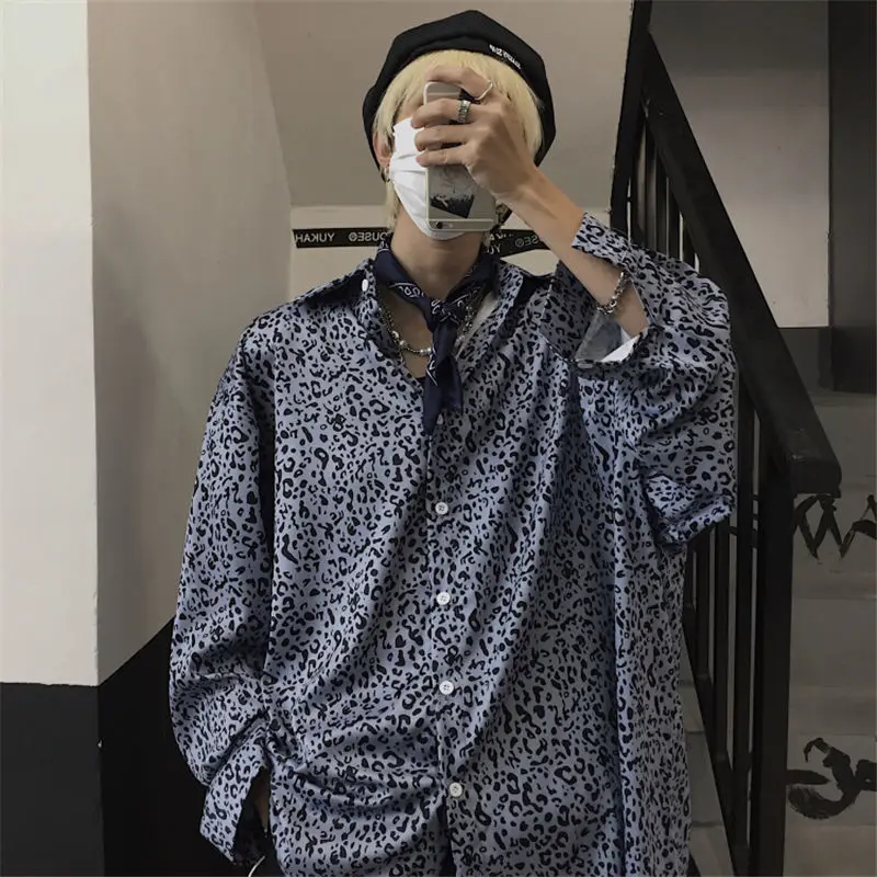

2022 Spring New Men's Shirt Long Sleeve Leopard Shirt Oversize Couple Blouses Harajuku Hip Hop Male Casual Cardigan B390