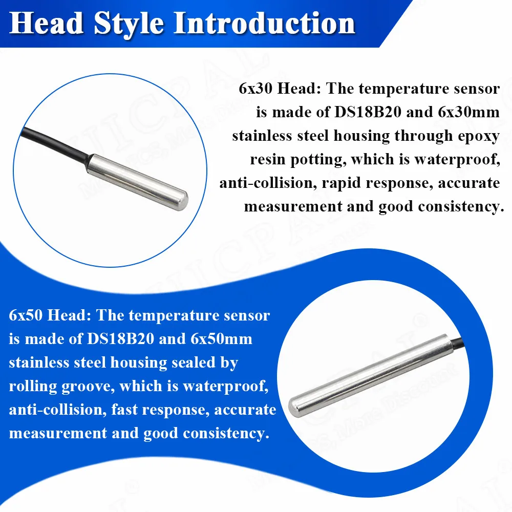 Датчик температуры DS18B20 зонд из нержавеющей стали 304 6*30 мм внешний диаметр 3 0