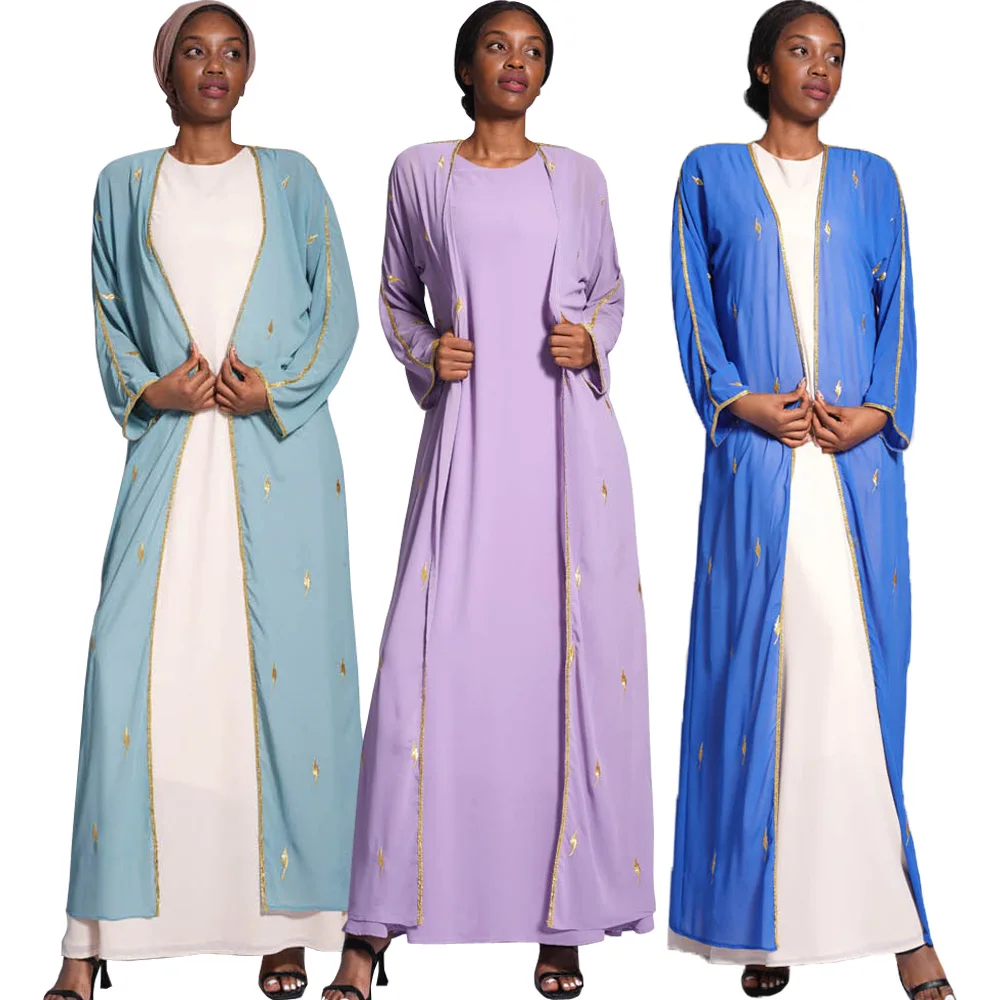 

Embroidered Chiffon Open Abaya Eid Ramadan Women Muslim Maxi Dress Dubai Turkey Kaftan Islamic Jalabiya Robe Kimono Cardigan