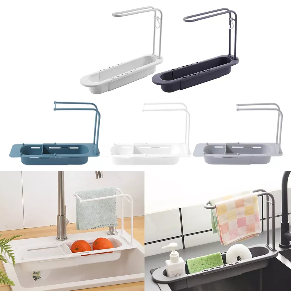 

Telescopic Sink Kitchen Drainer Rack Storage Basket Bag Faucet Holder Adjustable Home Bathroom Kitchen Holder Sink Accessory