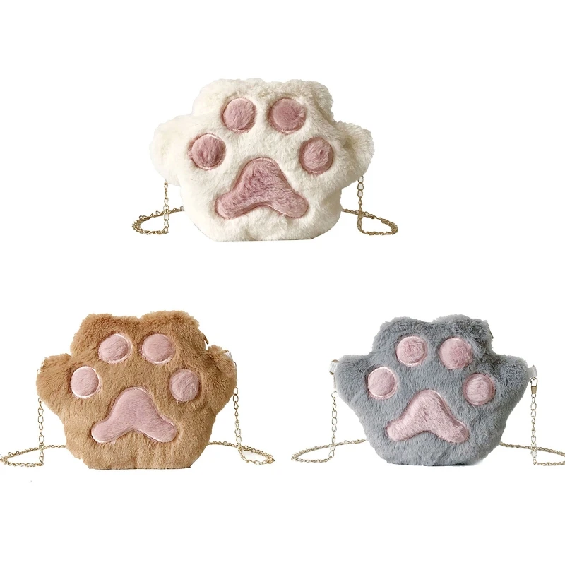 

Cute Paw Plush Shoulder Bag Faux Fur Plush Coin Purse Key Chain Crossbody Handbag Fashion Chain Messenger Bag