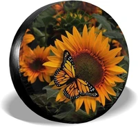 delumie sunflower and butterfly polyester rv spare tire covers bling car accessories for women universal fit for jeep trailer rv