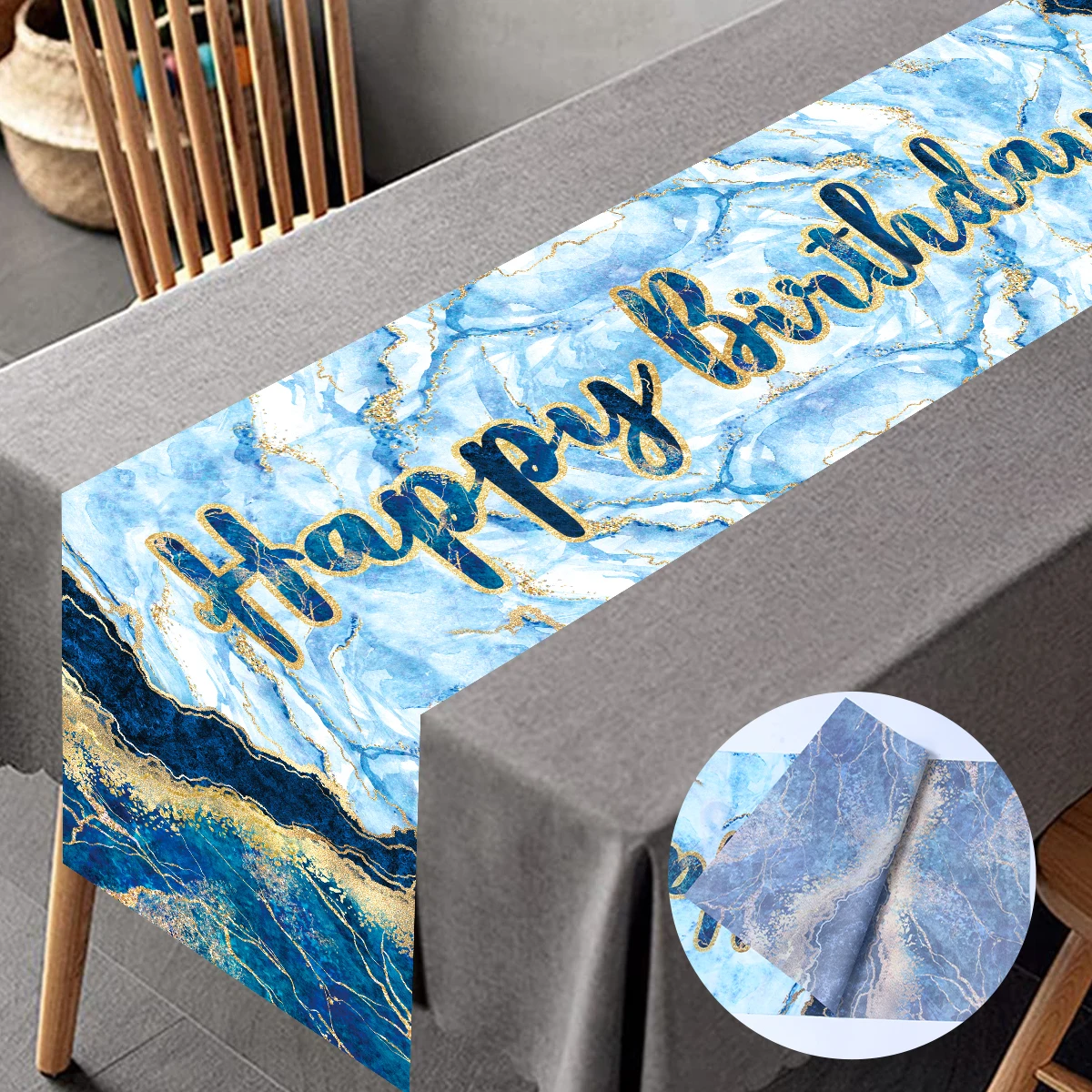 Настольная дорожка черного и золотого цвета с мраморным рисунком 30/40/50 дюймов