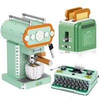 creative coffee machine building blocks moc mini retro typewriter bread machine model decoration childrens educational toy gift