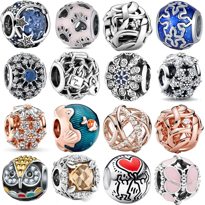 

Newest Shining Zircon Butterfly Snowflake Round Bead Pendant Fit Original Pandora Charm Silver Color Bracelet DIY Women Jewelry