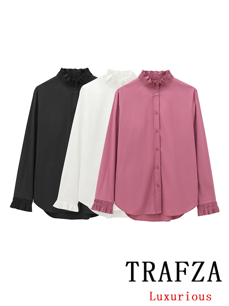 TRAFZA винтажная повседневная шикарная женская блузка однотонная атласная