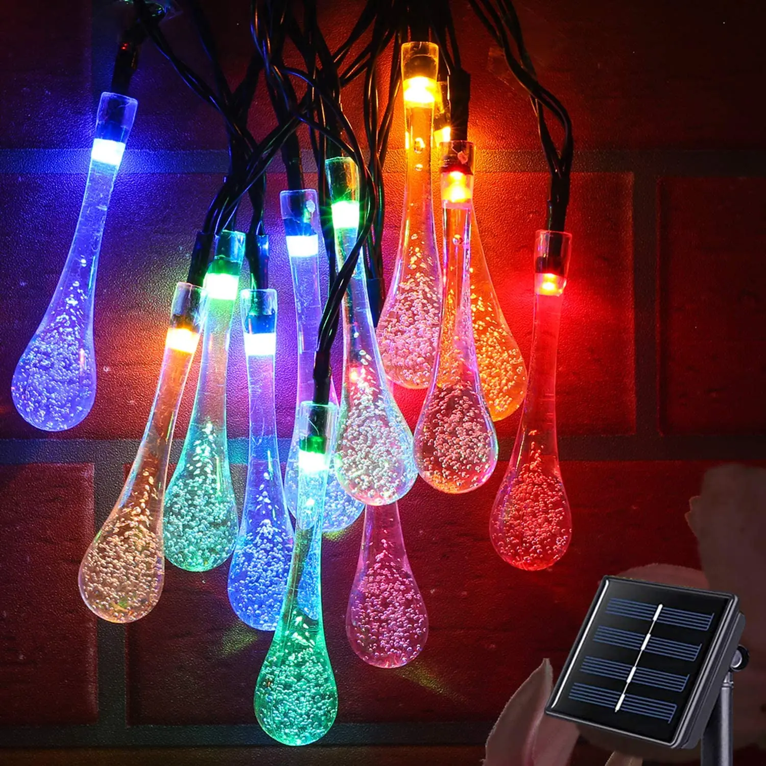 Christmas Decoration,Solar Outdoor Lights Garland Led Raindrop String Light,8 Modes Waterproof Fairy Lights