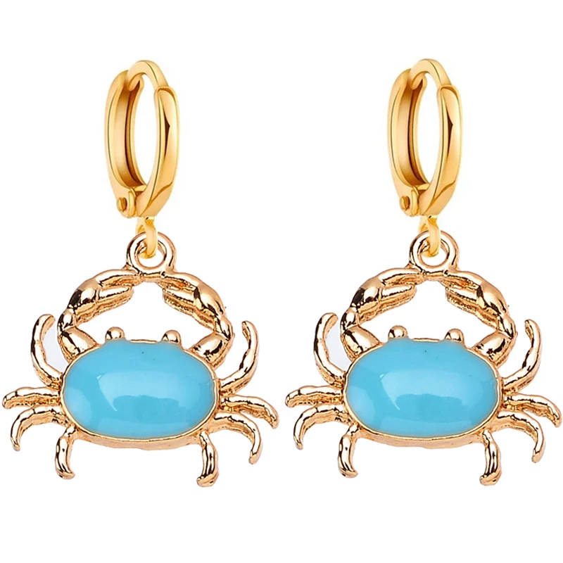 Cute Enamel Resin Alloy Crab Earring Pendant Summer Beach Collection Sweet Charm Drop Earrings Unique Jewelry for Girls Party |