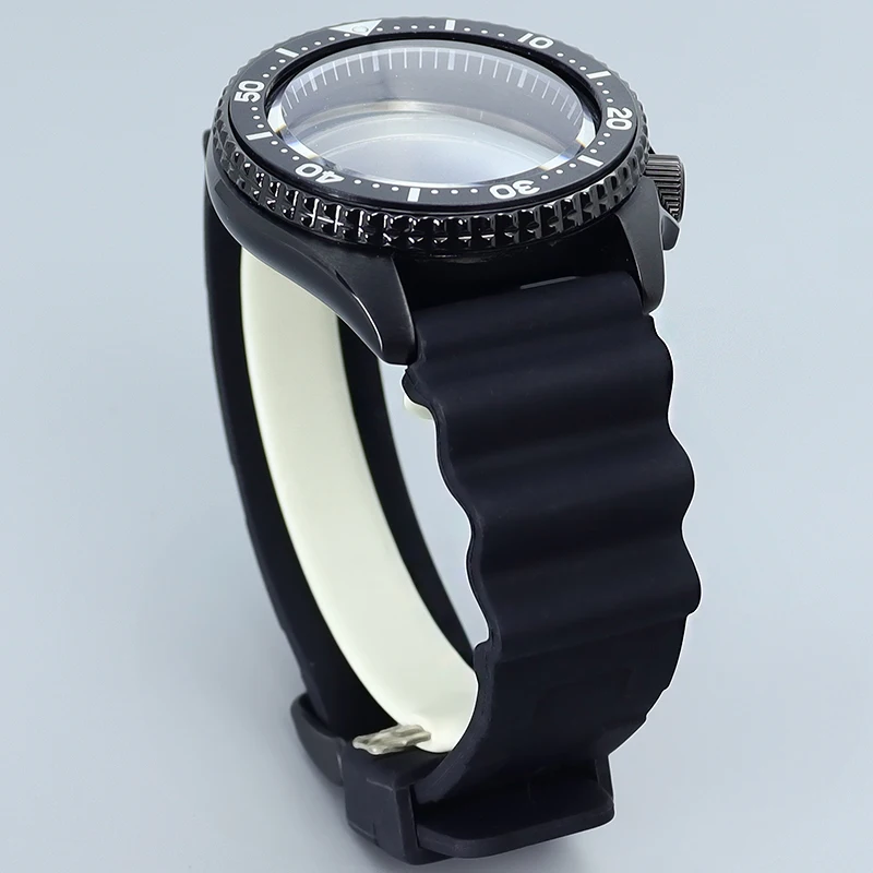 Черный корпус часов 42 5 мм резиновый браслет с сапфиром подходит для Seiko nh35 nh36