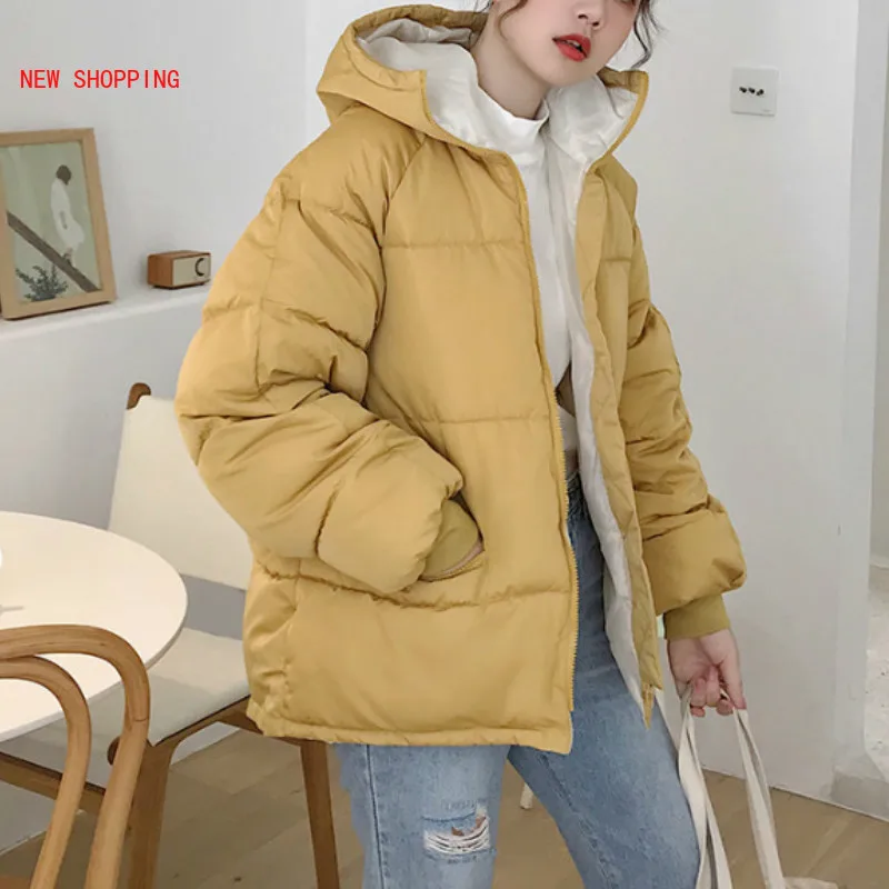 Oversize 2023 New Korean Parkas Full Zipper Solid Fashion Cotton-padded Coat Jackets Cute Pink Hooded Warm Winter Jacket Women