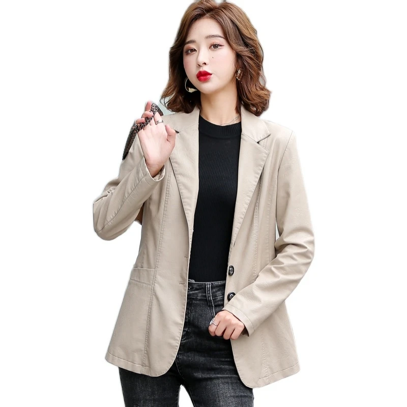 New Genuine Leather Jacket Women Single Breasted Blazer Sheepskin Coat Chic Office Lady Fashion Tops Overcoat Famale Clothing