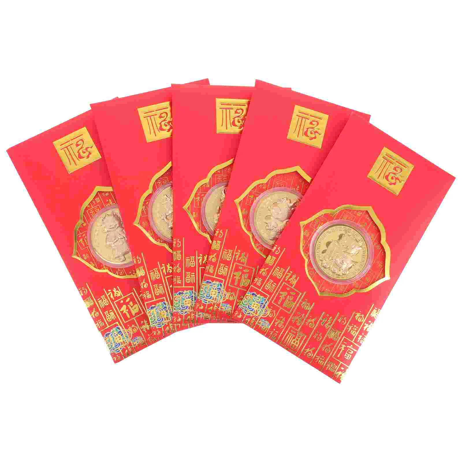 

5 Pcs New Year Gift Red Envelope Traditional Packet Paper Money Bags 2024 Envelopes Party Packets Spring Festival