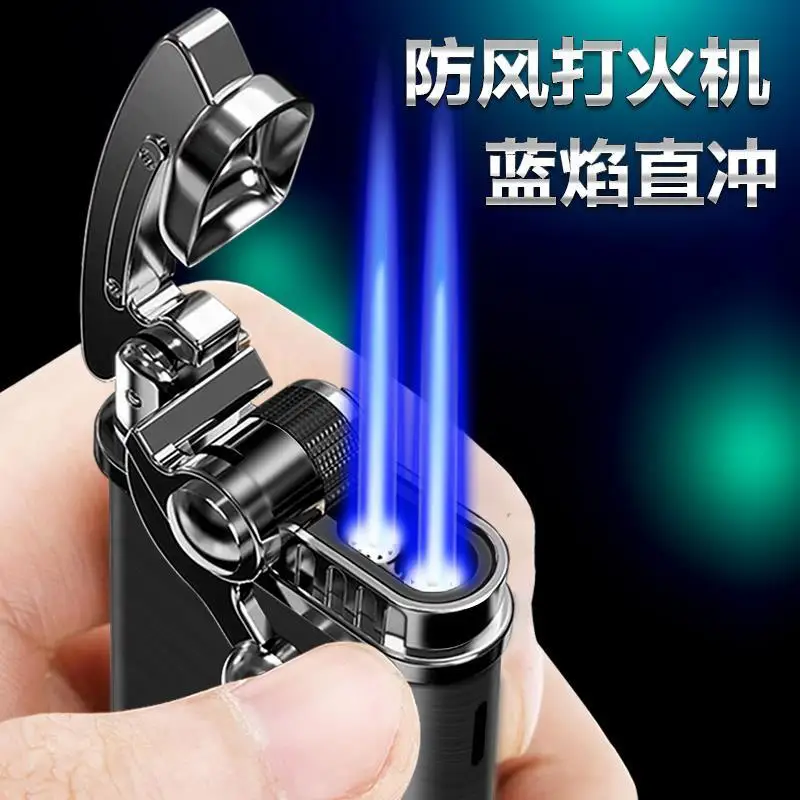 

Inflatable Lighter Cigarette Gas Metal Double Torch Jet Cigar Windproof Blue Flame Luxury Brand Lighter Original Gift for Men