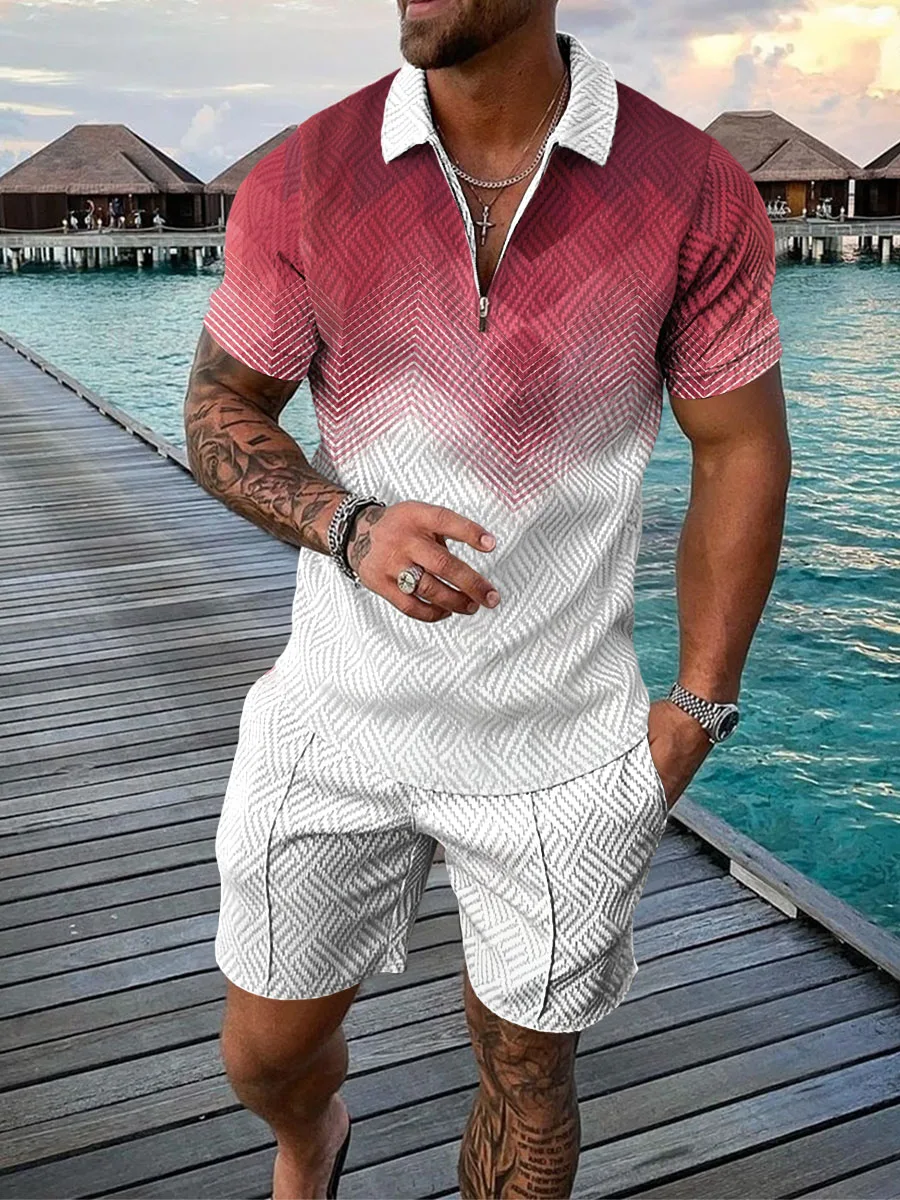 

Summer Fashion Men's Clothing POLO Shirt Short Sleeve + Sports Shorts Set Outdoor Leisure 3D Printing Street 2 Piece Set