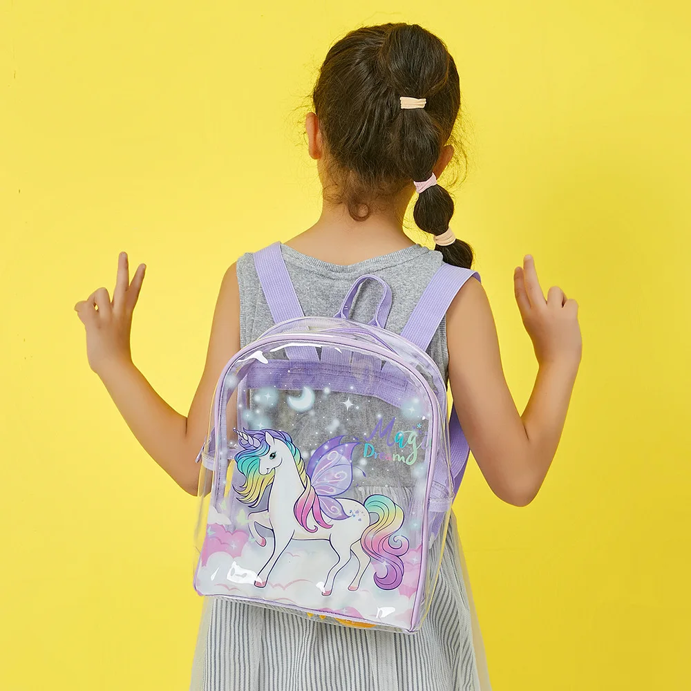 Girl Boy New Unicorn PVC Transparent Backpack Children Cartoon Cute Backpacks In Kindergarten Princess School Bags Mochila Hot