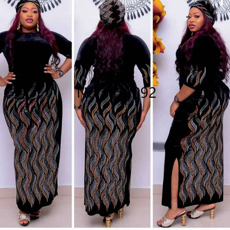 

Бархатное Африканское платье макси, африканские платья для женщин, одежда больших размеров, Дашики, рождественское вечернее платье с 2 боко...