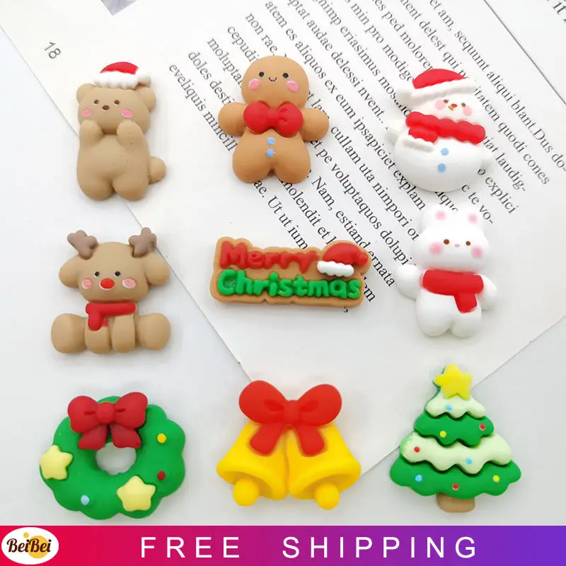 

Новинка 100, кавайная Рождественская серия медведей, кроликов с плоской задней стороной из смолы, подходит для украшения телефона, детские ук...