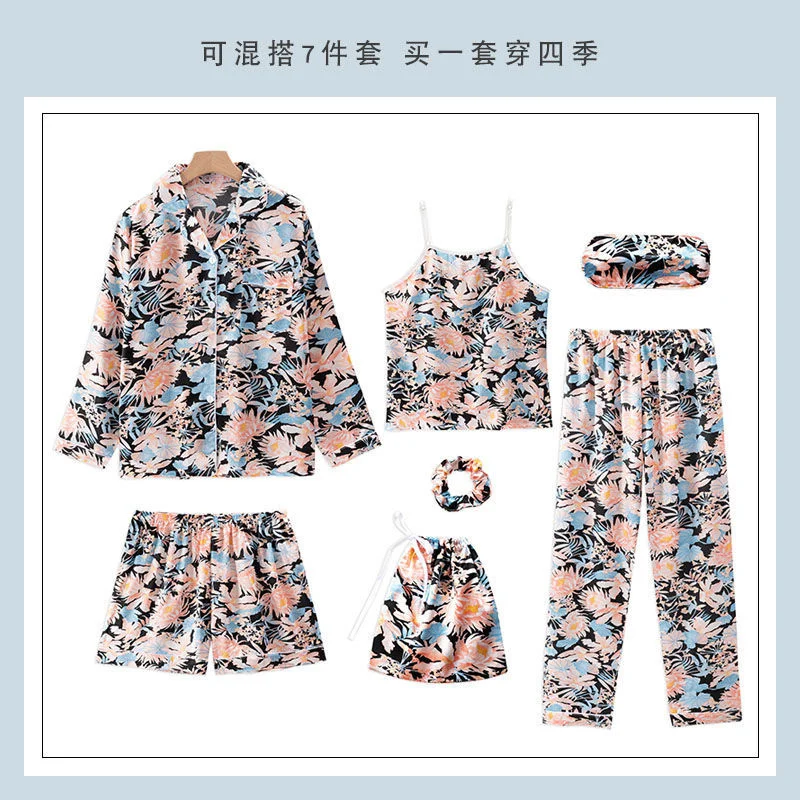 Women's Pajamas Suit Full Sleeve T-shirt Pants Sexy Flower Print Pyjama Cartoon Cute Homewear Cozy Fashion Striped Sleepwear Set