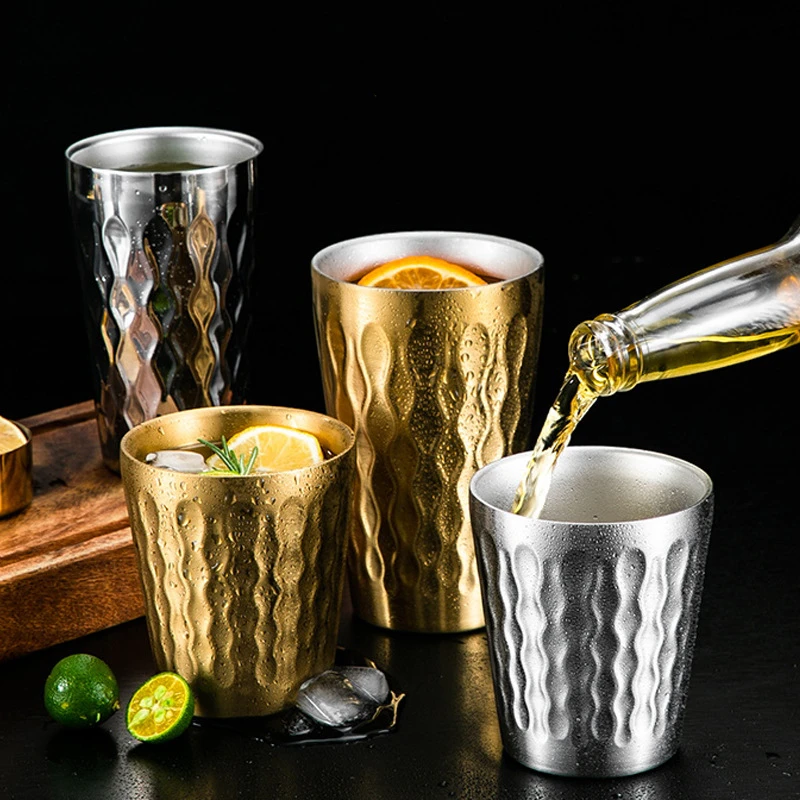 

Bar Keep Cold Beer Cup Stainless Steel Mug Wave Pattern Water Mugs Coffee Travel Mug Anti-scalding Anti-fall Drinkware