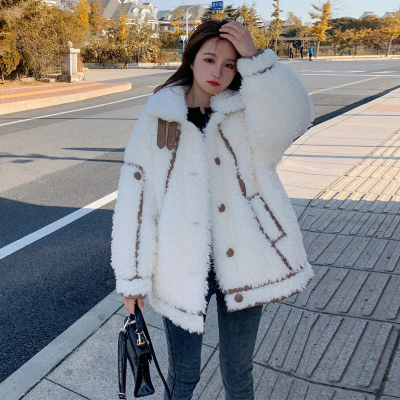 

2022 Winter Women's New Thicken Warm Faux Fur Coats Female Imitation Lamb Fur Jackets Ladies Solid Color Loose Outerwear P20