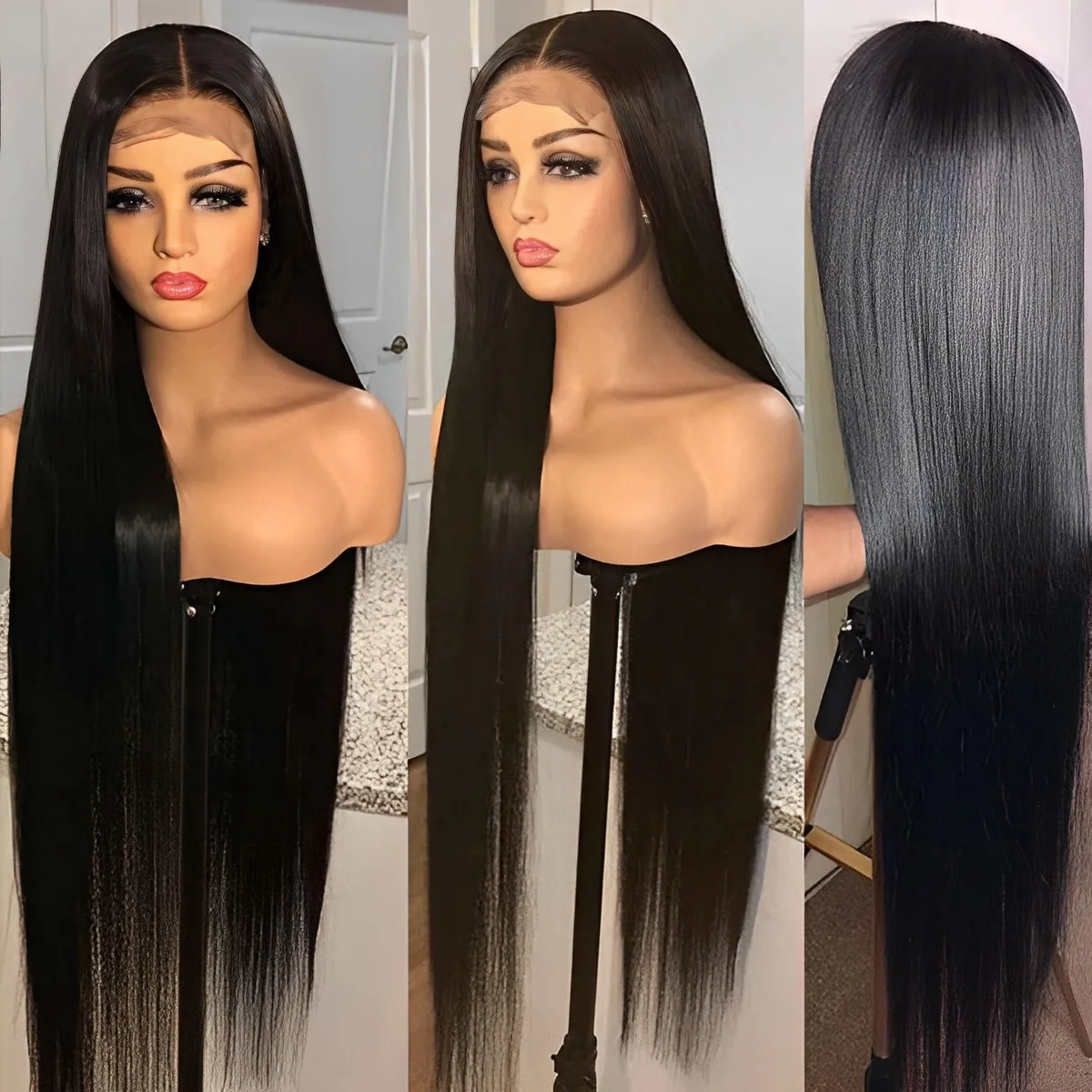 

4x4 5x5 Bone Straight Lace Closure Glueless Wigs for Black Women Human Hair 180% Virgin Brazilian Transparent Lace Frontal Wig