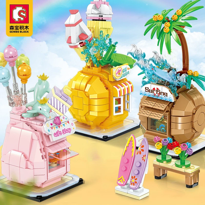 Fruit Street View Building Blocks Cartoon Color Grapefruit Orange Coconut Peach 6 Years Old Girl 8 Birthday Gift Children's Toys