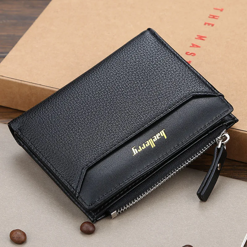 

Small Leather Men Wallet Bifold Short Purse Hasp Slim Wallet Coin Pocket Card Holder Photo Slot Luxury Mens Wallets Money Clip