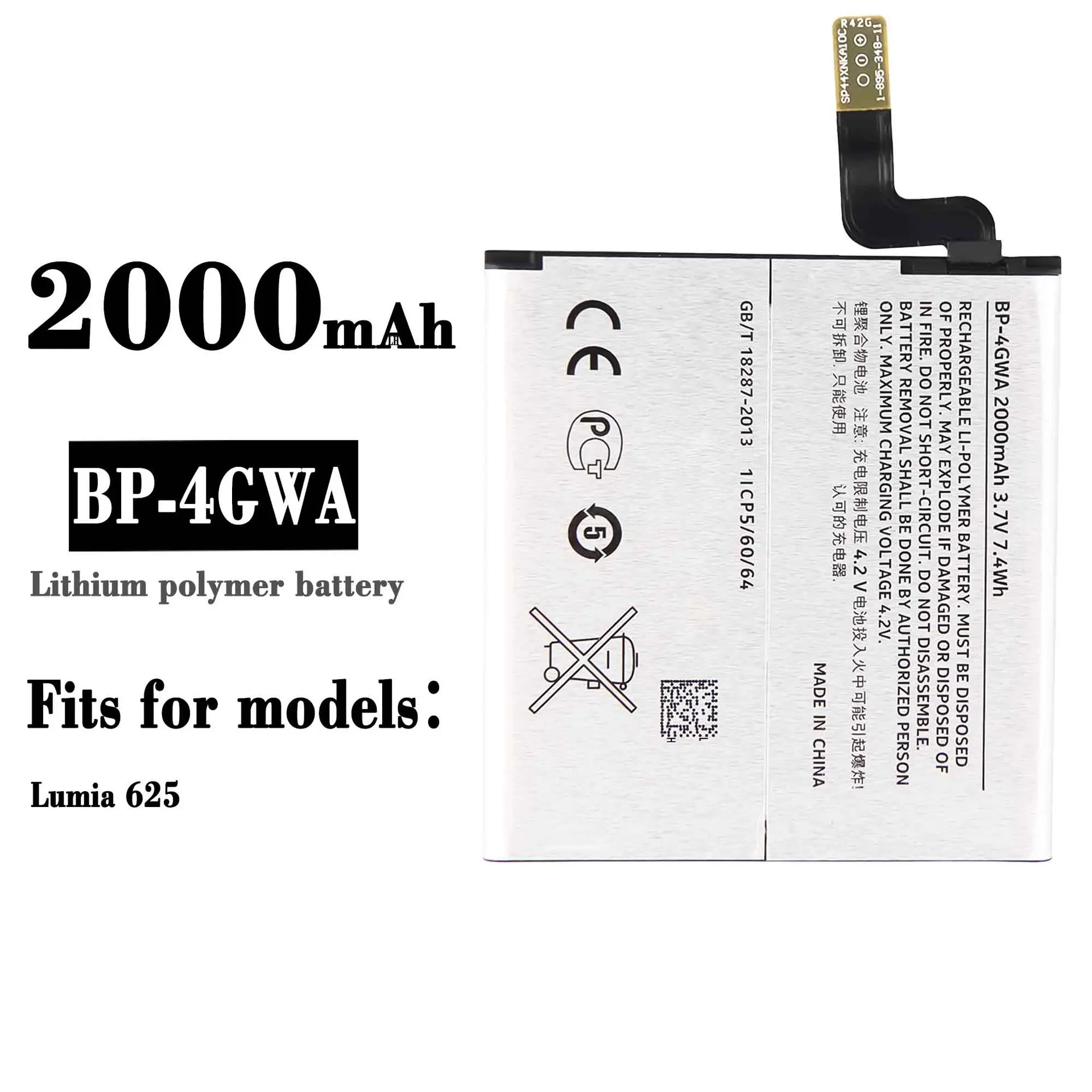 

Оригинальная Высококачественная сменная батарея BP-4GWA 100% для Nokia Lumia 625, большой емкости, 2000 мАч, новейшие батареи