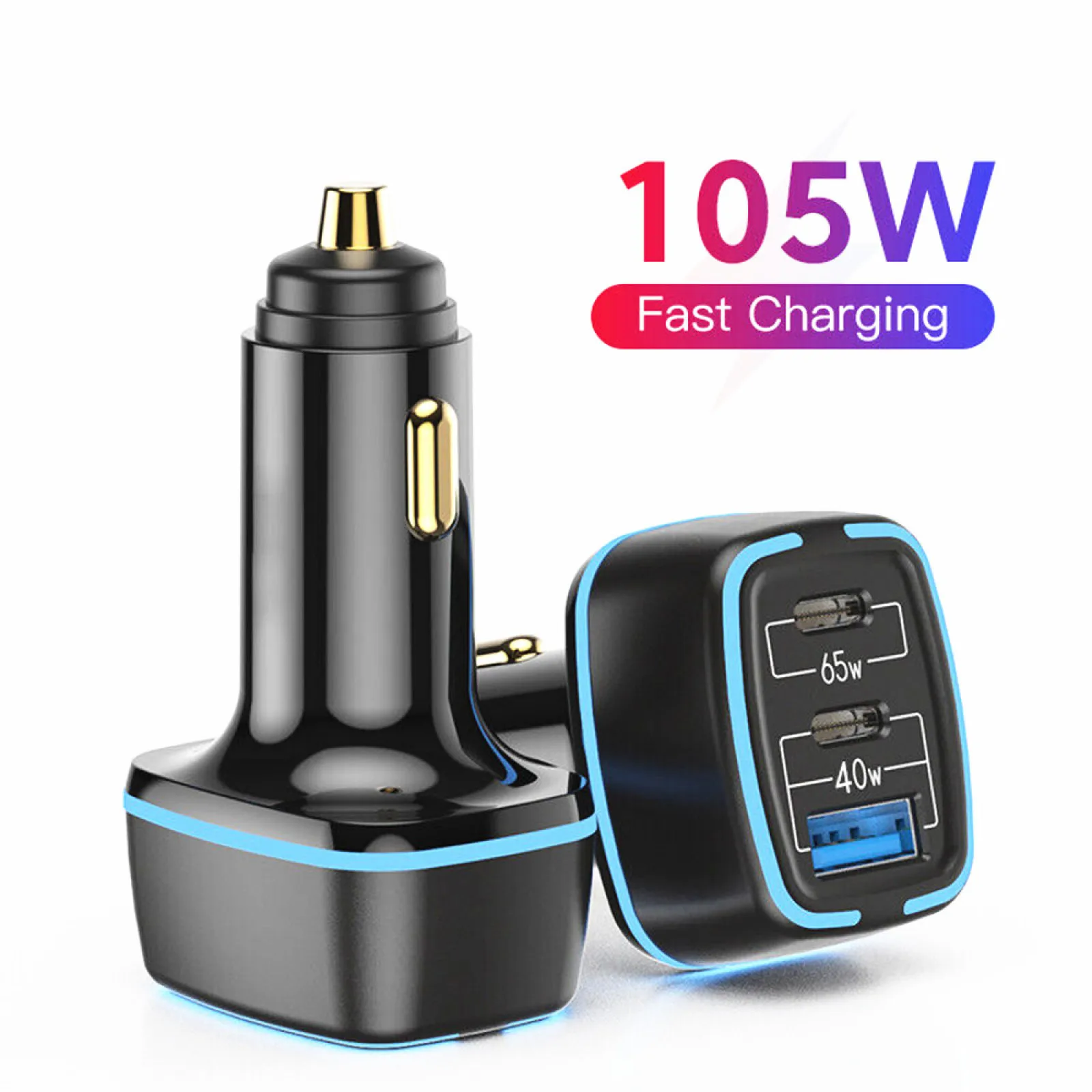 Автомобильное зарядное устройство PD, 105 Вт, USB Type-C, 65 Вт, быстрая зарядка PD, автомобильное зарядное устройство для iPhone 13, 12, ноутбуков, автомобильные аксессуары, 12-24 В постоянного тока