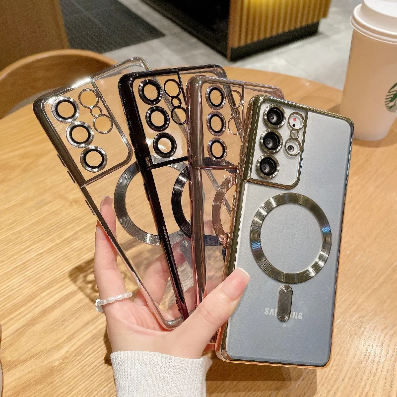 

New Magnetic Charging Electroplating Transparent Mobile Phone Case Is Suitable For Samsung S23 Ultra S22 Plus S21 Note10 20 Case