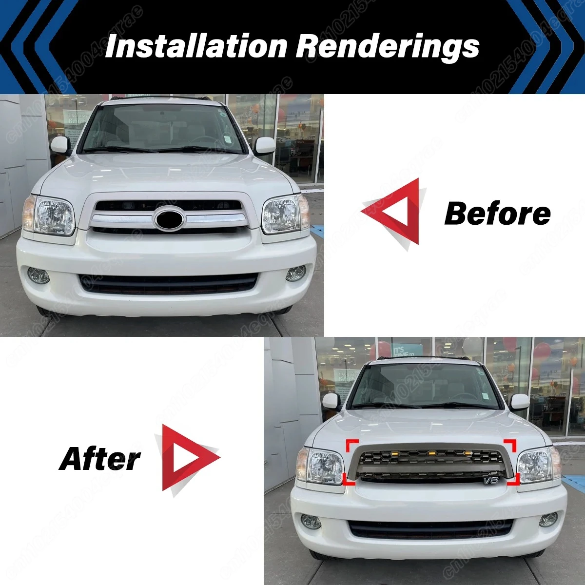 Фото Для Toyota Sequoia 2005 2006 2007, передний бампер в стиле TRD, гоночные решетки со светодиодной подсветкой, верхние решетки воздухозаборника радиатора, комплекты кузова №2
