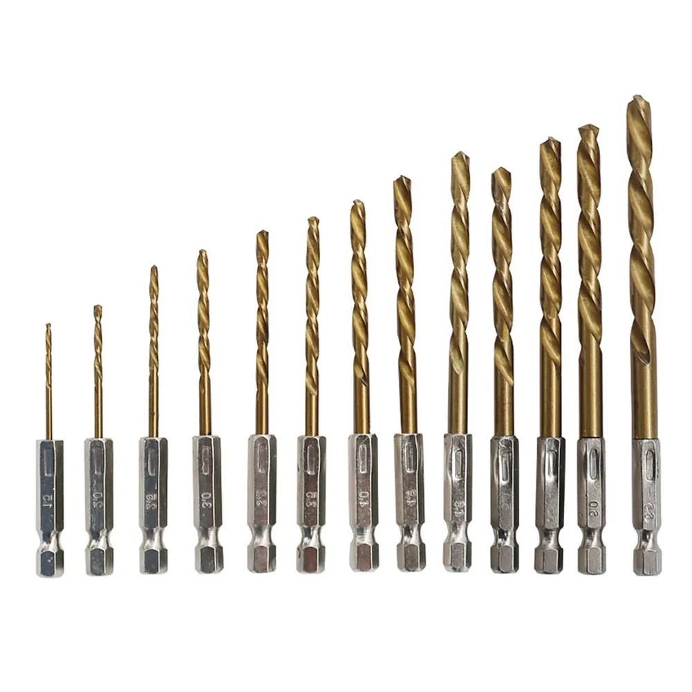 

Tool Drill Bits 1.5-6.5mm 1/4\" Hex Shank 13pcs/set Accessories Drilling For Wood Aluminum HSS High Speed Steel Parts