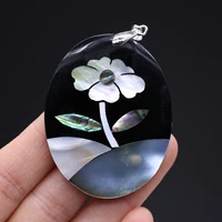 oval flower pendant abalone white black shell natural crafts jewelry makingdiy necklace accessorie charm gift party decor42x62mm
