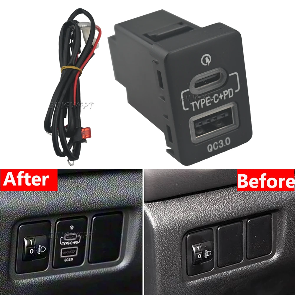 

Быстрое автомобильное зарядное устройство USB QC3.0 Type-C PD для Mitsubishi Outlander, Eclipse Cross, L200, Triton, с неинвазивным креплением