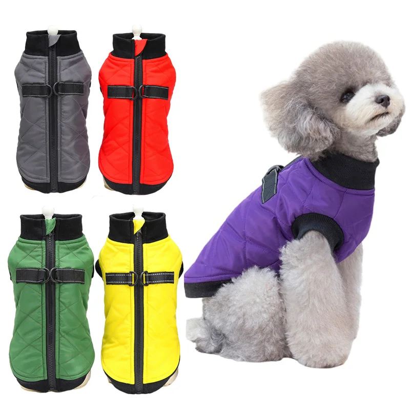 

Winter Dog Jacket Warm Pets Vest with Traction Ring Back Zipper Dog Clothes for Small Puppy Coat Chihuahua Outfits Teddy Costume