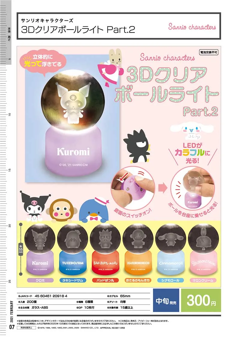 

Genuine Sanrio Characters Miniature 3D Light Lamp My Melody Kuromi Bad Badtz Maru Cinnamoroll TuxedoSam Gashapon Capsule Toy