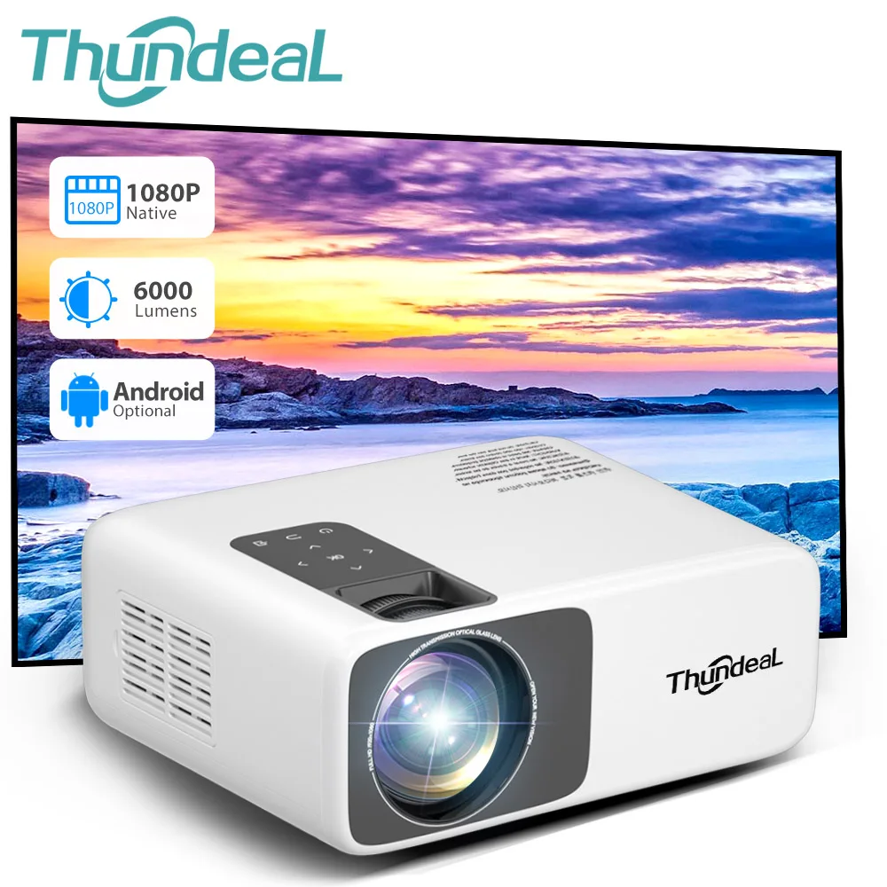  Проектор ThundeaL TD93PRO Android 9.0 OS Full HD Родное Разрешение 1920x1080P 2K 4K Видео Портативный Мини WiFi LCD Домашний Кинотеатр Новинка 6000 люмен Bluetooth-совместимость 4.0, 6D трапецеидальные искажения