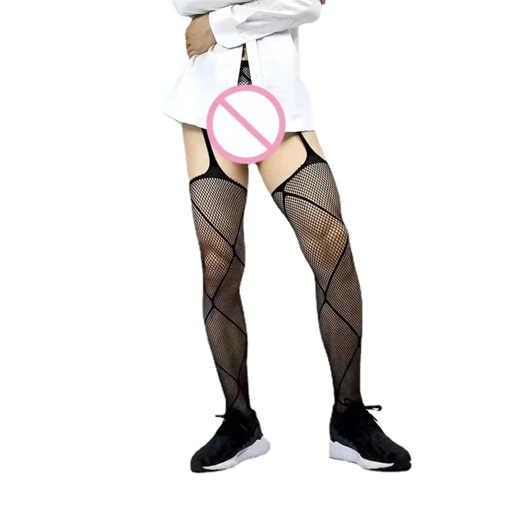 

Sexy Men Sissy Fishnet Pantyhose Hollow Out Tights Body Stockings See-through Sheer Mesh Pants Gay Man Erotic Underwear