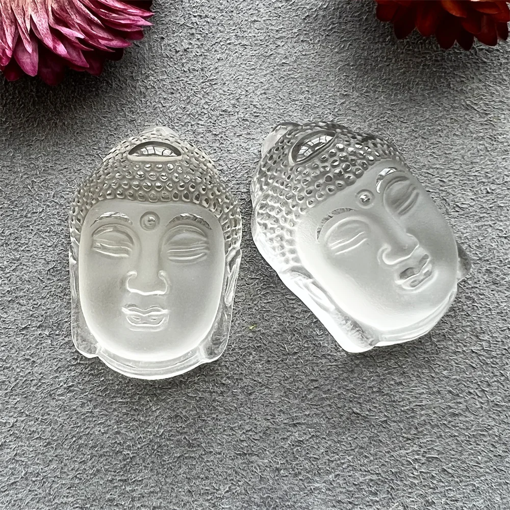 

Natural Clear Quartz Buddha Head Pendant Crystal Carving Laughing Buddha Charm Guanyin Necklace Making for Unisex