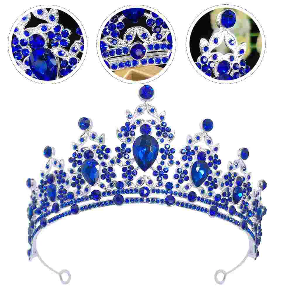 

Blue Rhinestone Crown Wedding Headband Birthday Tiara Rhinestones Sweet Bridal Crowns Zinc Alloy Miss Tiaras Bride