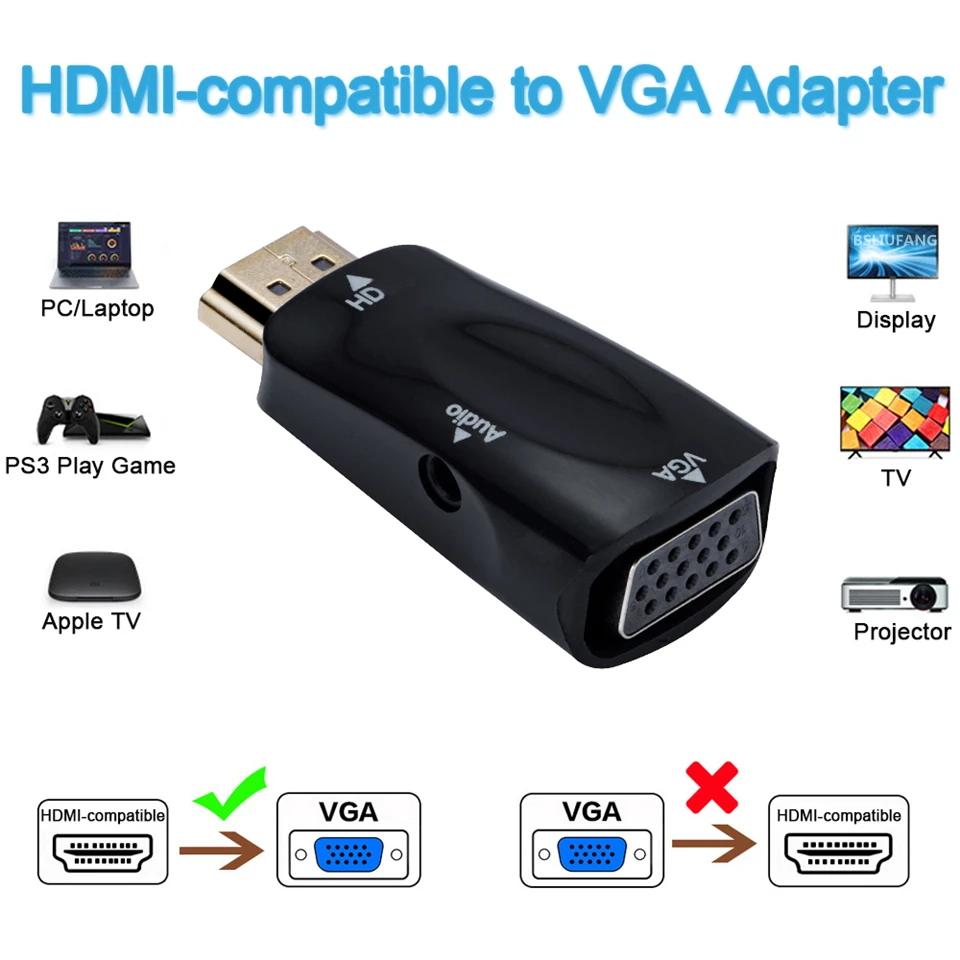 HDMI-совместимый кабель-переходник VGA конвертер папа-мама разъем 3 5 мм аудио HD 1080P