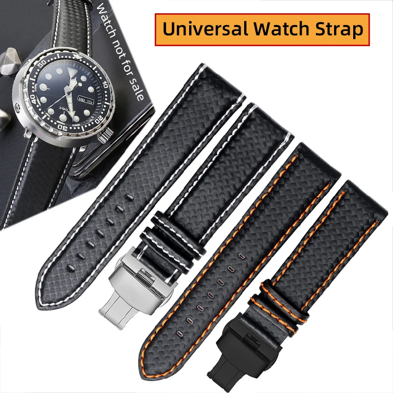 Carbon fiber grain watch strap bracelet For Seiko Omega Tissot Tudor 20mm 21mm 22mm 23mm orange red bands mens accessories