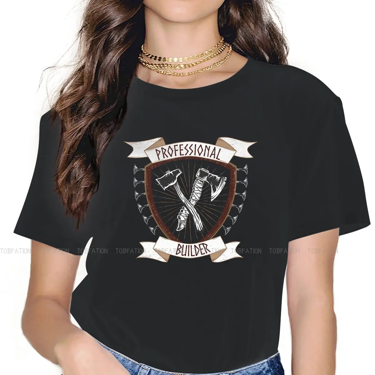 

Оригинальная Женская футболка из чистого хлопка, с рисунком викингов, от Professional Builder, новый дизайн 4XL, Большая распродажа