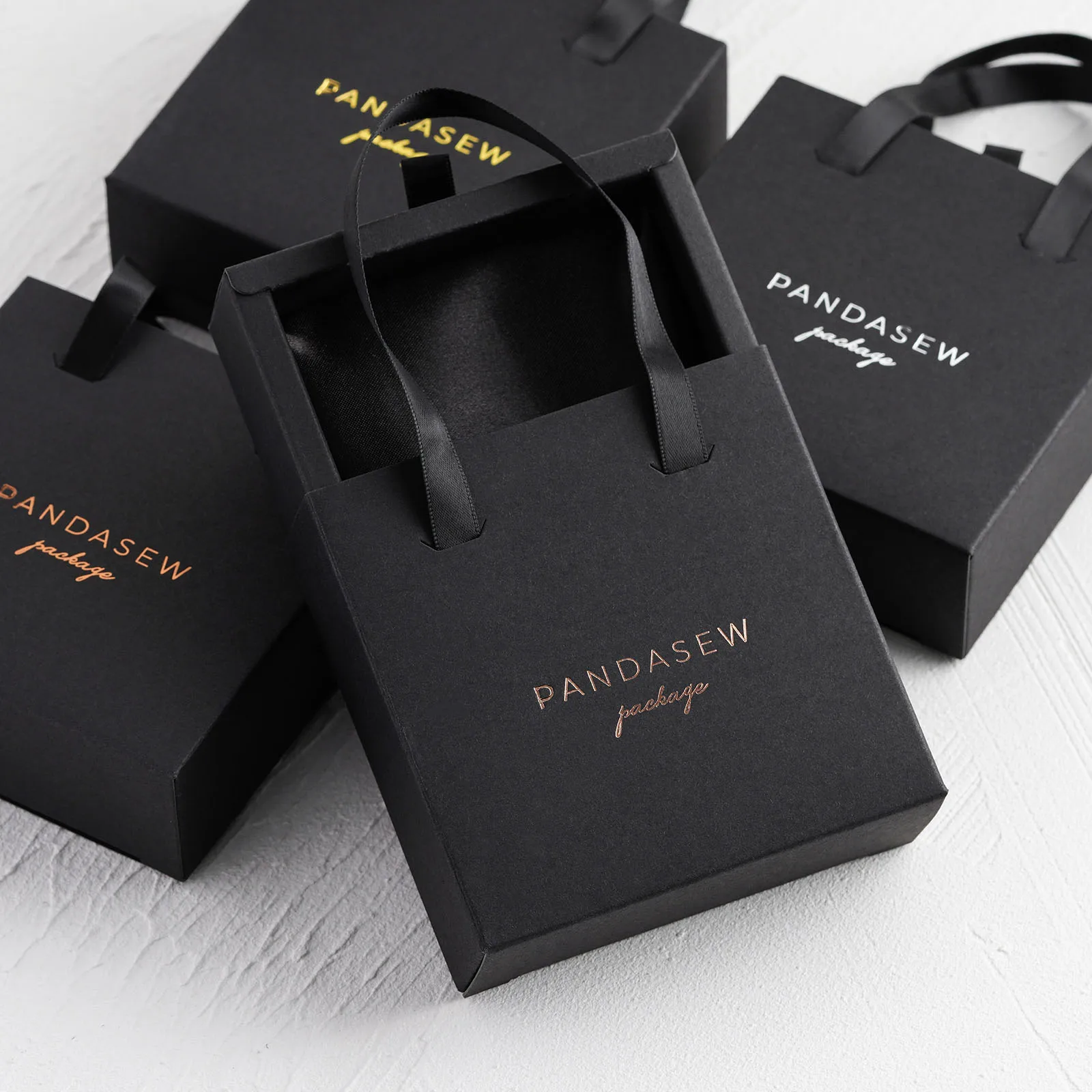20PCS Custom Logo Printed Luxury Sliding Handle Black Paper Cardboard Gift Packaging Bracelet Drawer Jewelry Box
