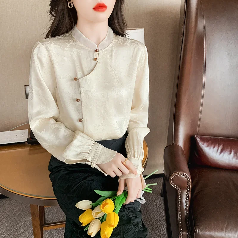 Новая легкая рубашка в китайском стиле с длинным рукавом женский топ для