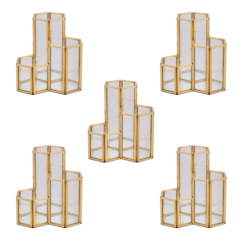 

5X стеклянный медный шестигранный композитный держатель для ручек стеклянная коробка для кистей для макияжа многофункциональный настольны...