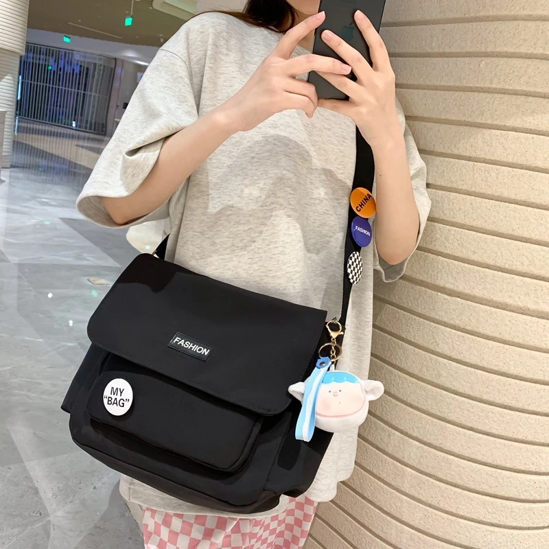 Girls' Large Capacity School Bag Japanese Harajuku Style Messenger Bag Women Canvas Casual Multiple Pockets Youth Shoulder Bags