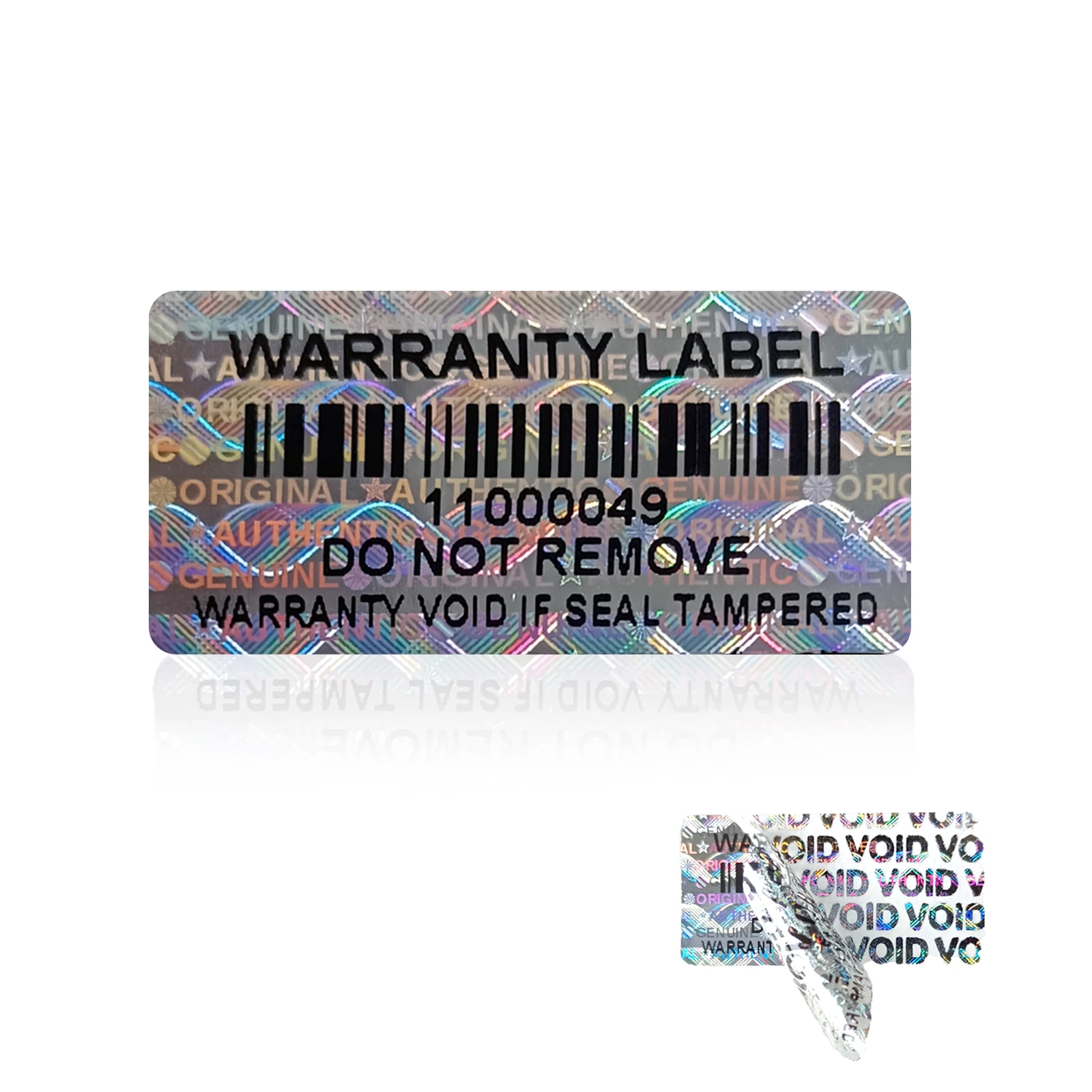 3x1.5cm Tamper Proof holographic Stickers with bar Code Hologram Security Labels Genuine Warranty Seal with Unique Serial Number
